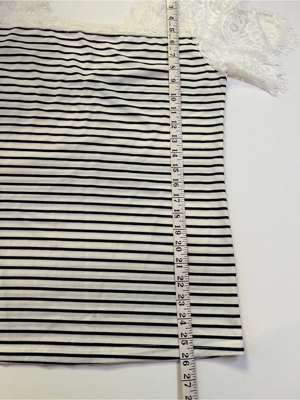 POL Black & White Striped Lace Sleeve Top | Boho Cottagecore Romantic | Size L - Picture 6 of 7